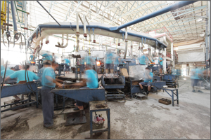 Image of inside a glass factory.