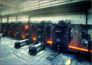 Image of hot strip mill at Burns Harbor, and the largest electrical-power consumer with about half of the energy going to power pumps and fans.