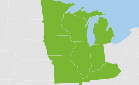 The Midwest States <em>Save Energy Now</em> Partnership Program leveraged the state award from AMO to build off of existing work by the University of Illinois at Chicago’s Energy Resources Center in bringing stakeholders together in order to reduce industrial energy intensity in the Midwest Region. Map highlighting the Midwest states: Minnesota, Wisconsin, Michigan, Iowa, Illinois, Indiana, Missouri, and Kentucky