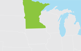 Minnesota implemented an Industrial Energy Efficiency Program utilizing the state award from AMO to develop and implement an industrial energy efficiency program that identified key manufacturing sectors and accelerated technology adoption to reduce energy intensity. Map highlighting Minnesota