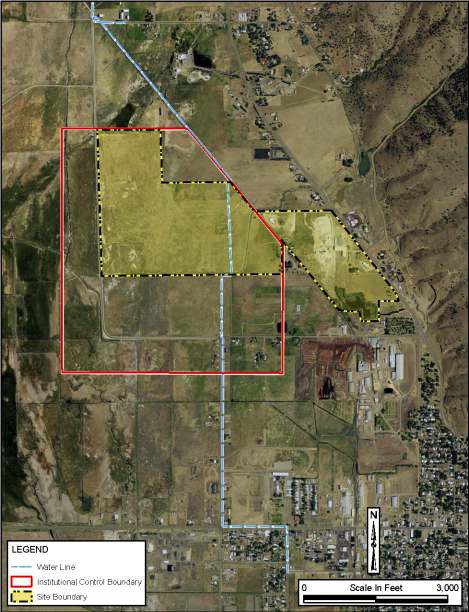 Lakeview, Oregon, processing site map showing site boundary, water line, and institutional control boundary.