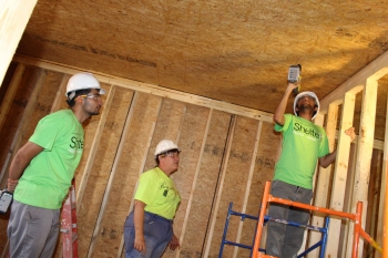 Crowder College and Drury University students make progress on the interior framing of ShelteR3. | Photo courtesy of Crowder College and Drury University. Crowder College and Drury University students make progress on the interior framing of ShelteR3. | Photo courtesy of Crowder College and Drury University.