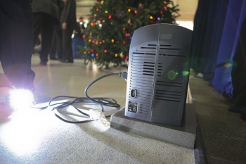 A clean, efficient fuel cell powered the tree lights at the 2011 Energy Department holiday party. | Energy Department file photo. A clean, efficient fuel cell powered the tree lights at the 2011 Energy Department holiday party. | Energy Department file photo.