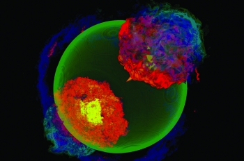 This is a computer simulation of a Class 1a supernova. Argonne National Laboratory's Mira will have enough computing power to help researchers run simulations of exploding stars, specifically, of the turbulent nuclear combustion that sets off type 1a supernovae. | Photo courtesy of Argonne National Laboratory This is a computer simulation of a Class 1a supernova. Argonne National Laboratory's Mira will have enough computing power to help researchers run simulations of exploding stars, specifically, of the turbulent nuclear combustion that sets off type 1a supernovae. | Photo courtesy of Argonne National Laboratory