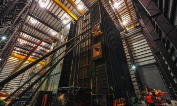 Construction work inside the Vogtle 3 and 4 module assembly building. | Photo courtesy of Georgia Power Company. Construction work inside the Vogtle 3 and 4 module assembly building. | Photo courtesy of Georgia Power Company.
