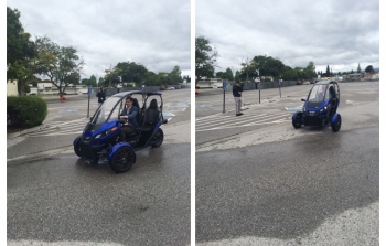 LPO Executive Director Mark McCall participates in a product demonstration of an electric vehicle designed and manufactured by Arcimoto. LPO Executive Director Mark McCall participates in a product demonstration of an electric vehicle designed and manufactured by Arcimoto.