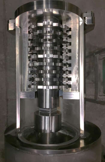 A view of the redesigned auger-grinder before the recent demonstration. A view of the redesigned auger-grinder before the recent demonstration.