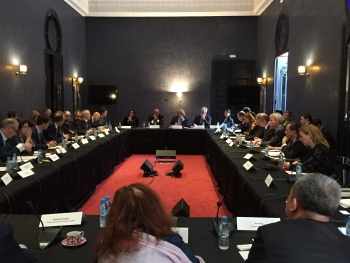 Energy Secretary Moniz (far-center-right) and CEIC Director Malhotra (far-center-left) listen to Global Energy Investors detail challenges and opportunities at COP22 (credit DOE). Energy Secretary Moniz (far-center-right) and CEIC Director Malhotra (far-center-left) listen to Global Energy Investors detail challenges and opportunities at COP22 (credit DOE).