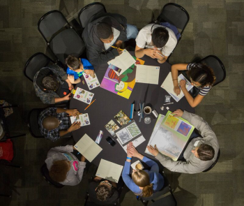 Aerial view of STEM Mentoring Café table in Chicago: Photo Courtesy of Argonne National Aerial view of STEM Mentoring Café table in Chicago: Photo Courtesy of Argonne National