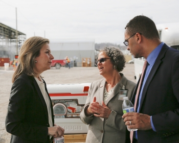 (Left to right) Elizabeth Sherwood-Randall, Deputy Secretary of Energy; Sue Cange, Oak Ridge Office of Environmental Managment Manager; and Tim McClees, Chief of Staff to the Deputy Secretary of Energy (Left to right) Elizabeth Sherwood-Randall, Deputy Secretary of Energy; Sue Cange, Oak Ridge Office of Environmental Managment Manager; and Tim McClees, Chief of Staff to the Deputy Secretary of Energy