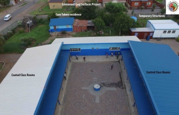 South African National Energy Development Institute's Cool Roof demonstration project at Emmanuel School. Implemented by PEER-Africa which used Milenium Solutions paint. | Photo courtesy of PEER-Africa South African National Energy Development Institute's Cool Roof demonstration project at Emmanuel School. Implemented by PEER-Africa which used Milenium Solutions paint. | Photo courtesy of PEER-Africa