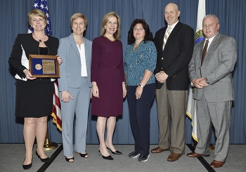 Pictured, left to right: Pam Marks, Federal Project Director, DOE-Savannah River Salt Waste Processing Facility Project Office (SWPFPO); Mary Ann Hopkins, President, Parsons Government Services, Inc.; Elizabeth Sherwood-Randall, DOE Deputy Secretary; Kim Rapp, Project Controls Lead, SWPFPO; Shayne Farrell, Deputy Federal Project Director, SWPFPO; and Frank Sheppard, Senior Vice President and SWPF Project Manager, Parsons. Pictured, left to right: Pam Marks, Federal Project Director, DOE-Savannah River Salt Waste Processing Facility Project Office (SWPFPO); Mary Ann Hopkins, President, Parsons Government Services, Inc.; Elizabeth Sherwood-Randall, DOE Deputy Secretary; Kim Rapp, Project Controls Lead, SWPFPO; Shayne Farrell, Deputy Federal Project Director, SWPFPO; and Frank Sheppard, Senior Vice President and SWPF Project Manager, Parsons.