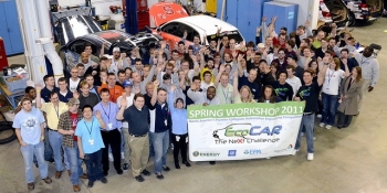 Participants in the EcoCar2 challenge gather for the spring workshop in Ann Arbor, Michigan. Participants in the EcoCar2 challenge gather for the spring workshop in Ann Arbor, Michigan.