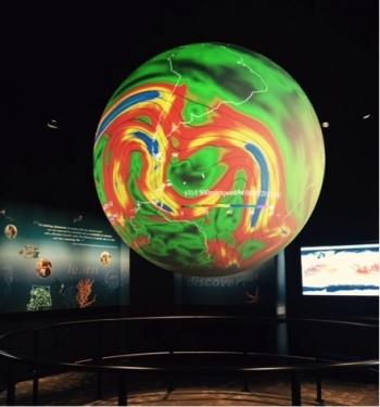 This gigantic animated globe will soon take environmental awareness to a whole new level! The National Oceanic & Atmospheric Administration's (NOAAâs) Science On a Sphere, like this one at their headquarters in Maryland, will soon feature new energy datasets to project on these animated globes worldwide. |Photo courtesy of Erin Twamley, Energy Department. This gigantic animated globe will soon take environmental awareness to a whole new level! The National Oceanic & Atmospheric Administration's (NOAAâs) Science On a Sphere, like this one at their headquarters in Maryland, will soon feature new energy datasets to project on these animated globes worldwide. |Photo courtesy of Erin Twamley, Energy Department.