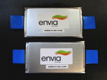 ARPA-E awardee Envia announced the world record in battery energy density at 400Wh/kg for rechargeable lithium-ion batteries in 2012. Thatâs double the capacity of todayâs batteries or enough energy to increase an electric vehicleâs range to 300 miles. | Photo courtesy of Envia Systems. ARPA-E awardee Envia announced the world record in battery energy density at 400Wh/kg for rechargeable lithium-ion batteries in 2012. Thatâs double the capacity of todayâs batteries or enough energy to increase an electric vehicleâs range to 300 miles. | Photo courtesy of Envia Systems.