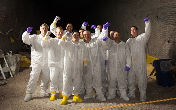 Workers underground at WIPP celebrate the completion of the first waste emplacement since 2014. On Jan. 4, 2017, they emplaced waste from the Savannah River Site that had been recertified and stored in the Waste Handling Building (WHB). All recertified waste from the WHB will be emplaced prior to accepting new waste shipments from generator sites to WIPP. EM expects to resume shipments to WIPP in spring 2017. Workers underground at WIPP celebrate the completion of the first waste emplacement since 2014. On Jan. 4, 2017, they emplaced waste from the Savannah River Site that had been recertified and stored in the Waste Handling Building (WHB). All recertified waste from the WHB will be emplaced prior to accepting new waste shipments from generator sites to WIPP. EM expects to resume shipments to WIPP in spring 2017.