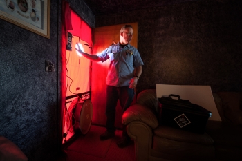 A Home Energy Professionals Certifications Energy Auditor performs a Blower Door Test in Colorado. A Home Energy Professionals Certifications Energy Auditor performs a Blower Door Test in Colorado.