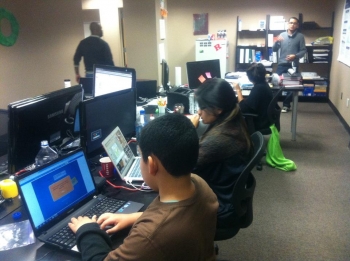 Franklin High School students working on their online map of gas and charging stations. | Photo courtesy Dayana Bustamante Franklin High School students working on their online map of gas and charging stations. | Photo courtesy Dayana Bustamante