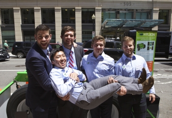 Hyliion from Carnegie Mellon University in front of their SMART Suspension System add-on hybrid module that reduces fuel consumption for heavy duty trucks. Hyliion won the 2015 National Clean Energy Business Plan Competition in Washington, D.C. | Photo by Matt Dozier, Energy Department. Hyliion from Carnegie Mellon University in front of their SMART Suspension System add-on hybrid module that reduces fuel consumption for heavy duty trucks. Hyliion won the 2015 National Clean Energy Business Plan Competition in Washington, D.C. | Photo by Matt Dozier, Energy Department.