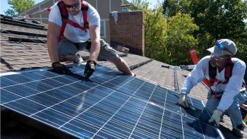 Installing solar panels requires the proper orientation and tilt, and it is best to use a professional contractor. | Photo courtesy of Dennis Schroeder, National Renewable Energy Laboratory Installing solar panels requires the proper orientation and tilt, and it is best to use a professional contractor. | Photo courtesy of Dennis Schroeder, National Renewable Energy Laboratory