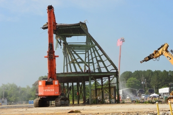 Workers take down the last section of the K-31 Building. Workers take down the last section of the K-31 Building.