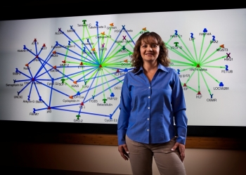 Dr. Katrina Waters, a senior research scientist at Pacific Northwest National Laboratory, uses proteomic and microarray data analysis, data integration and biomarker discovery to understand risks, such as the impact of energy-technology-related nanoparticles. Dr. Katrina Waters, a senior research scientist at Pacific Northwest National Laboratory, uses proteomic and microarray data analysis, data integration and biomarker discovery to understand risks, such as the impact of energy-technology-related nanoparticles.