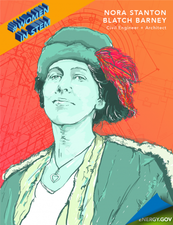 Nora Stanton Blatch Barney was the first American woman to become a civil engineer in 1905 and granddaughter of a womenâs rights icon. | Graphic by <a href="/node/2349957">Cort Kreer</a>. Nora Stanton Blatch Barney was the first American woman to become a civil engineer in 1905 and granddaughter of a womenâs rights icon. | Graphic by <a href="/node/2349957">Cort Kreer</a>.