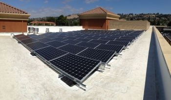 De-Meterâs inaugural project for Tiburcio Vasquez Health Center in San Leandro, CA features a rooftop solar installation and carport. Photo courtesy of De-Meter. De-Meterâs inaugural project for Tiburcio Vasquez Health Center in San Leandro, CA features a rooftop solar installation and carport. Photo courtesy of De-Meter.