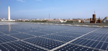 The photovoltaic array on top of the U.S. Department of Energy headquarters. (Photo Credit: U.S. Department of Energy) The photovoltaic array on top of the U.S. Department of Energy headquarters. (Photo Credit: U.S. Department of Energy)