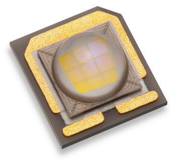 Using funding from the Energy Department, Philips Lumileds developed the LUXEON S1000 -- a commercial LED product used in outdoor street and parking lot lighting. While small, this chip is the heart of the light and as of June 2012 was brighter than a 60-watt light bulb. | Photo courtesy of Philips Lumileds. Using funding from the Energy Department, Philips Lumileds developed the LUXEON S1000 -- a commercial LED product used in outdoor street and parking lot lighting. While small, this chip is the heart of the light and as of June 2012 was brighter than a 60-watt light bulb. | Photo courtesy of Philips Lumileds.