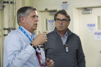 Fluor Idaho Program Manager Fred Hughes, left, describes Integrated Waste Treatment Unit operations to Energy Secretary Rick Perry. Fluor Idaho Program Manager Fred Hughes, left, describes Integrated Waste Treatment Unit operations to Energy Secretary Rick Perry.