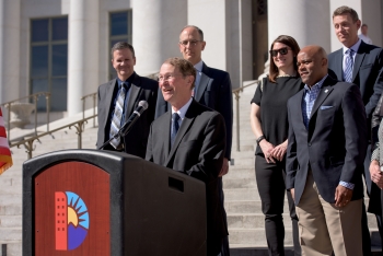 Under Secretary for Science and Energy Dr. Franklin Orr announces Denver as the host city for the 2017 U.S. Department of Energy Solar Decathlon. | Photo courtesy of Ellen Jaskol Under Secretary for Science and Energy Dr. Franklin Orr announces Denver as the host city for the 2017 U.S. Department of Energy Solar Decathlon. | Photo courtesy of Ellen Jaskol
