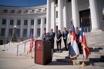 Mayor Michael Hancock announces Denver as the host city for the next U.S. Department of Energy Solar Decathlon competition in the fall of 2017. The announcement took place at Denver City and County building. | Photo courtesy of Ellen Jaskol. Mayor Michael Hancock announces Denver as the host city for the next U.S. Department of Energy Solar Decathlon competition in the fall of 2017. The announcement took place at Denver City and County building. | Photo courtesy of Ellen Jaskol.