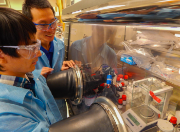 These researchers are part of a team studying the use of hydrogen for longer-lasting batteries. | Photos by Julie Russell, LLNL. These researchers are part of a team studying the use of hydrogen for longer-lasting batteries. | Photos by Julie Russell, LLNL.