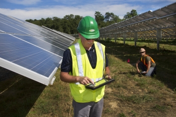 The Long Island Solar Farm (LISF) -- currently the largest solar photovoltaic power plant in the Eastern United States -- generates enough renewable energy to power approximately 4,500 homes. LISF is located at Brookhaven National Laboratory. | Photo courtesy of Brookhaven National Laboratory. The Long Island Solar Farm (LISF) -- currently the largest solar photovoltaic power plant in the Eastern United States -- generates enough renewable energy to power approximately 4,500 homes. LISF is located at Brookhaven National Laboratory. | Photo courtesy of Brookhaven National Laboratory.