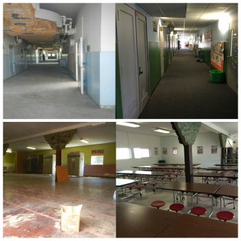Before-and-after scenes of the energy-saving renovations at Oregon's Lowell School District in summer 2015. Upgrades included insulation of attics and exterior walls, roof replacements, and removal and replacement of asbestos siding. Before-and-after scenes of the energy-saving renovations at Oregon's Lowell School District in summer 2015. Upgrades included insulation of attics and exterior walls, roof replacements, and removal and replacement of asbestos siding.