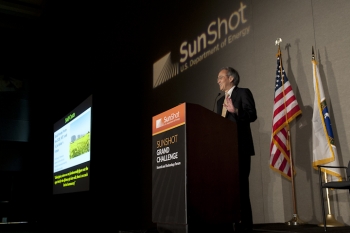 Energy Secretary Steven Chu gives the keynote address at the SunShot Grand Challenge Summit in Denver, Colorado. | Photo by Dennis Schroeder/NREL. Energy Secretary Steven Chu gives the keynote address at the SunShot Grand Challenge Summit in Denver, Colorado. | Photo by Dennis Schroeder/NREL.