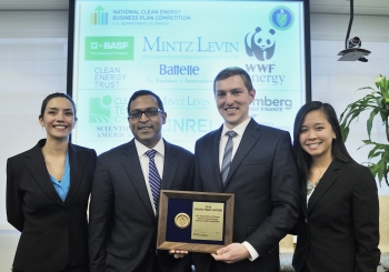The student startup, REEcycle, from the University of Houston swept this year's National Clean Energy Business Plan Competition, taking home all three awards for its innovative method of reclaiming rare earth elements from magnets in electronics. | Photo courtesy of Ken Shipp, Energy Department. The student startup, REEcycle, from the University of Houston swept this year's National Clean Energy Business Plan Competition, taking home all three awards for its innovative method of reclaiming rare earth elements from magnets in electronics. | Photo courtesy of Ken Shipp, Energy Department.