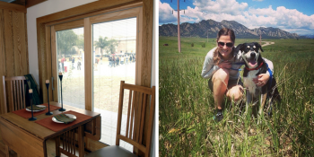This Valentine's Day, I plan to cuddle with my dog (right) and add drapes to make my windows more energy efficient. | Left photo courtesy of Chris Gunn, National Renewable Energy Laboratory. Right photo courtesy of Paige and Rory Terlip. This Valentine's Day, I plan to cuddle with my dog (right) and add drapes to make my windows more energy efficient. | Left photo courtesy of Chris Gunn, National Renewable Energy Laboratory. Right photo courtesy of Paige and Rory Terlip.