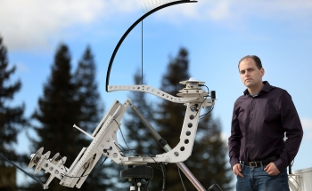 Sandia National Laboratories researcher Matt Lave uses pyranometers like these to measure the amount of irradiance, or available sunlight. | Photo by Dino Vournas. Sandia National Laboratories researcher Matt Lave uses pyranometers like these to measure the amount of irradiance, or available sunlight. | Photo by Dino Vournas.