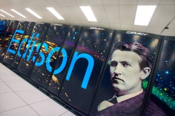 Named in honor of American inventor Thomas Alva Edison, Berkeley Lab's newest supercomputer can execute nearly 2.4 quadrillion calculations per second at peak theoretical speeds. | Photo by Roy Kaltschmidt, Berkeley Lab. Named in honor of American inventor Thomas Alva Edison, Berkeley Lab's newest supercomputer can execute nearly 2.4 quadrillion calculations per second at peak theoretical speeds. | Photo by Roy Kaltschmidt, Berkeley Lab.