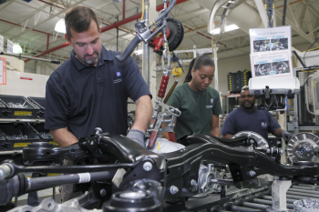 ZF North America used Alabama E3 funding to create a recycling program that saves more than $100,000 a year in trash pickup and landfill fees. Pictured here are workers in the Tuscaloosa location, which provides Mercedes with complete axle systems. | Photo courtesy of ZF North America, Inc. ZF North America used Alabama E3 funding to create a recycling program that saves more than $100,000 a year in trash pickup and landfill fees. Pictured here are workers in the Tuscaloosa location, which provides Mercedes with complete axle systems. | Photo courtesy of ZF North America, Inc.