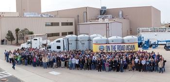 EM Waste Isolation Pilot Plant federal and contractor employees gather to celebrate receipt of the first shipment of transuranic waste since the facility reopened earlier this year. EM Waste Isolation Pilot Plant federal and contractor employees gather to celebrate receipt of the first shipment of transuranic waste since the facility reopened earlier this year.