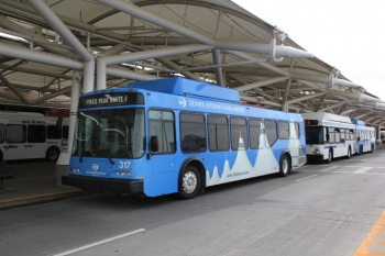 Denver International Airport is one of many airports across the U.S. that is turning to alternative fuel vehicles. The airport maintains 324 alternative fuel vehicles, including 210 buses, sweepers, and other vehicles that use compressed natural gas, and 114 electric and hybrid-electric vehicles. As of 2010, alternative vehicles made up 32 percent of the airport's fleet. | Photo courtesy of Dean Armstrong, NREL. Denver International Airport is one of many airports across the U.S. that is turning to alternative fuel vehicles. The airport maintains 324 alternative fuel vehicles, including 210 buses, sweepers, and other vehicles that use compressed natural gas, and 114 electric and hybrid-electric vehicles. As of 2010, alternative vehicles made up 32 percent of the airport's fleet. | Photo courtesy of Dean Armstrong, NREL.