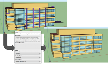 The new OpenStudio-Standards Measure âCreate Performance Rating Method Baseline Buildingâ takes a model along with three argumentsâcode version, building type, and climate zoneâand produces the corresponding ASHRAE 90.1 âAppendix Gâ baseline model. In this case, visible changes include removal of exterior shading and small changes in window area. Credit: Andrew Parker, NREL. The new OpenStudio-Standards Measure âCreate Performance Rating Method Baseline Buildingâ takes a model along with three argumentsâcode version, building type, and climate zoneâand produces the corresponding ASHRAE 90.1 âAppendix Gâ baseline model. In this case, visible changes include removal of exterior shading and small changes in window area. Credit: Andrew Parker, NREL.