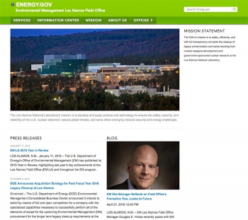 A screenshot of the new EM Los Alamos Field Office website. A screenshot of the new EM Los Alamos Field Office website.