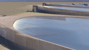 Giant Leap Technologies uses microfluidics to bend light toward a solar at the top of the plant. Each solar thermal power plant shown is a football field in size. | <em>Photo courtesy of Giant Leap Technologies</em> Giant Leap Technologies uses microfluidics to bend light toward a solar at the top of the plant. Each solar thermal power plant shown is a football field in size. | <em>Photo courtesy of Giant Leap Technologies</em>