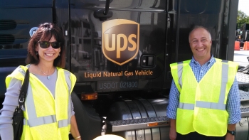 Wanda Forrest, Coordinator of the Northern Florida Clean Fuels Coalition in Jacksonville, and Mike Scarpino, of Clean Cities, standing next to a compressed natural gas vehicle. | Photo courtesy of Clean Cities
Wanda Forrest, Coordinator of the Northern Florida Clean Fuels Coalition in Jacksonville, and Mike Scarpino, of Clean Cities, standing next to a compressed natural gas vehicle. | Photo courtesy of Clean Cities
