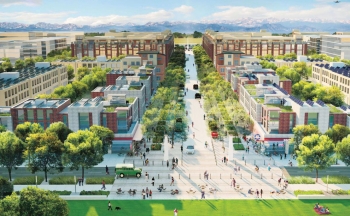 This artist rendering shows Peña Station Next in Denver, where Solar Decathlon 2017 will take place exactly one year from today. | Image courtesy of City and County of Denver. This artist rendering shows Peña Station Next in Denver, where Solar Decathlon 2017 will take place exactly one year from today. | Image courtesy of City and County of Denver.