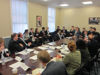 Student teams present their ideas for improving commercial building efficiency before a panel of commercial real estate and energy experts. | Photo courtesy of Jessie Knapstein, the Energy Department. Student teams present their ideas for improving commercial building efficiency before a panel of commercial real estate and energy experts. | Photo courtesy of Jessie Knapstein, the Energy Department.